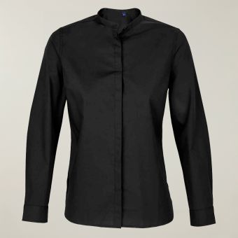 Womens Long Sleeve Mao Collar Poplin Blouse