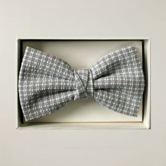 Grey/White Gingham Cotton Bow Tie