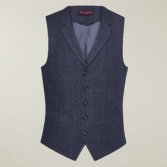 Navy Herringbone Mens Memphis Waistcoat