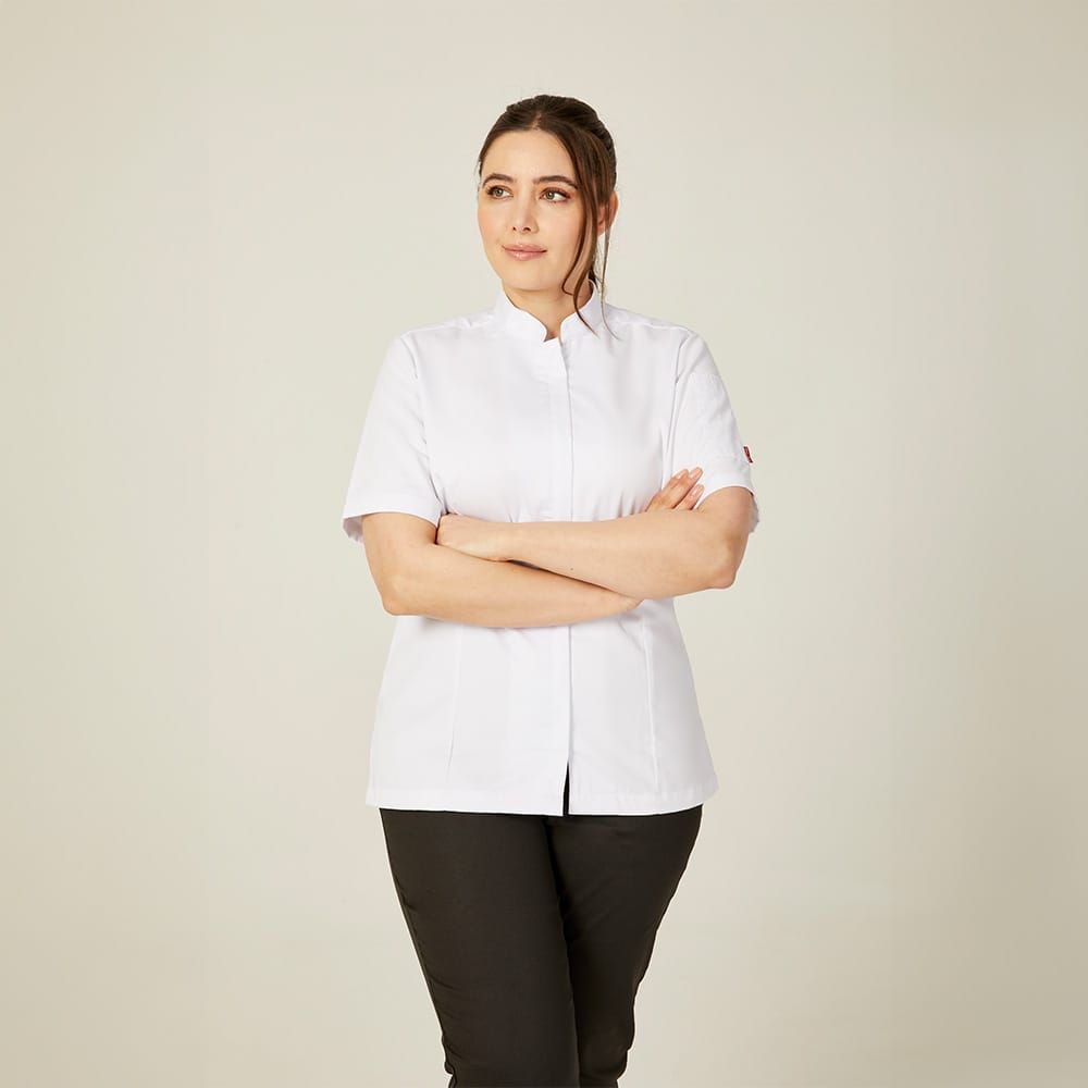 【美品】type H half sleeve / essential white Hampshire Ladies Short Sleeve Chef Jacket | Coolmax Mesh | 50