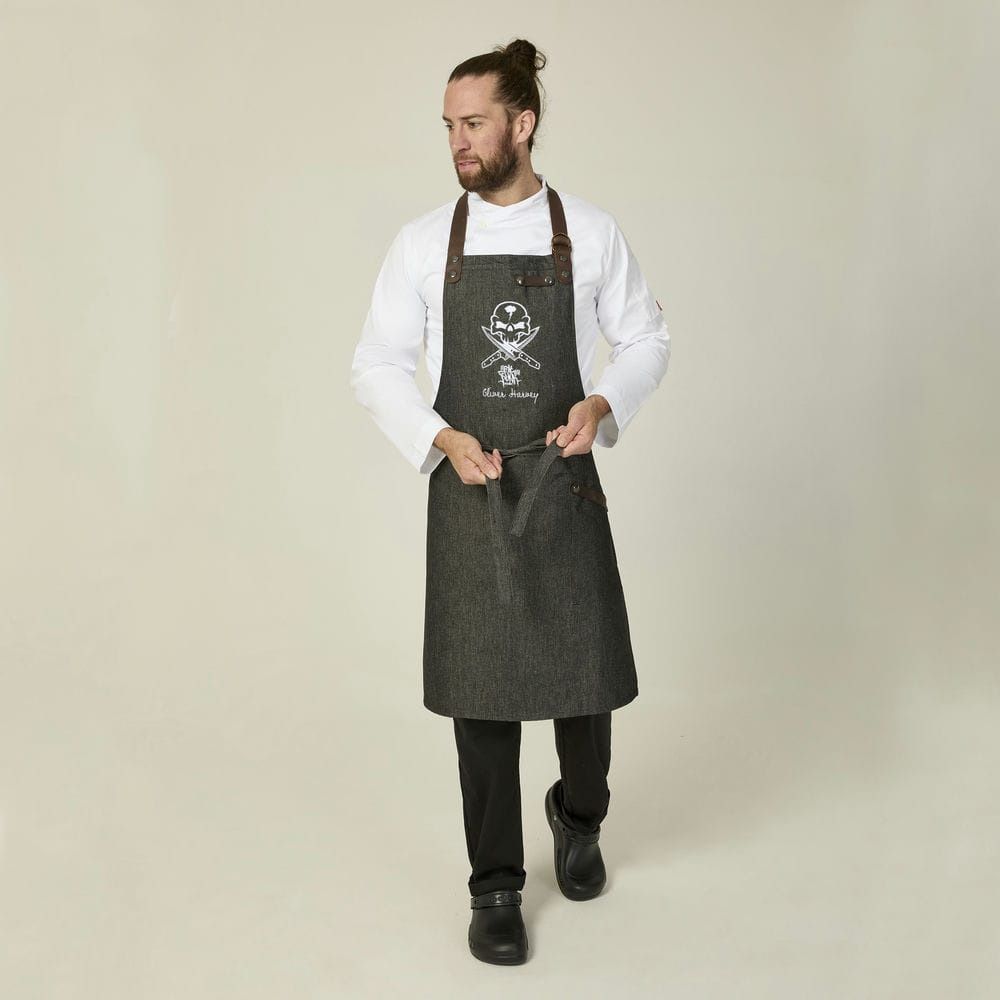 【CITYSHOP】 APRON オーバーオール OH vs FPS - Black Bib Apron Denim/Leather | Oliver Harvey