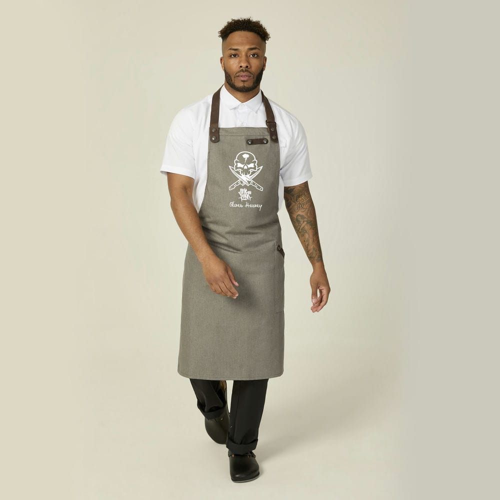 OH vs FPS - Grey Bib Apron Denim/Leather | Oliver Harvey