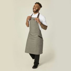 Grey Denim Bib Apron w/ Leather Detailing