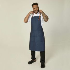 Navy Adjustable Bib Apron With Leather Strap