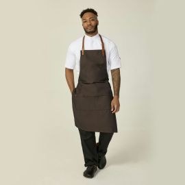 Brown Adjustable Bib Apron With Leather Strap