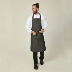 Black Denim Bib Apron w/ Leather Detailing