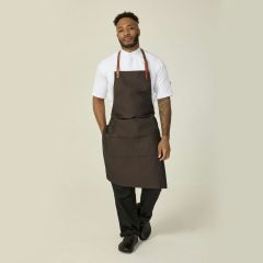 Brown Adjustable Bib Apron With Leather Strap