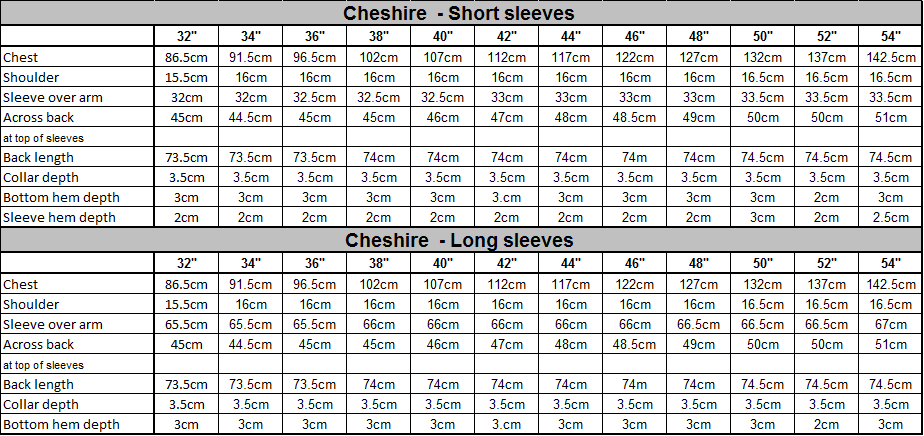 Cheshire Size Guide Cheshire Size Guide